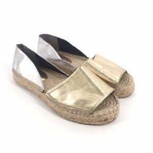 $298 Rebecca Minkoff Leather Espadrille Sandals 6.5 Womens Gold Silver Metallic